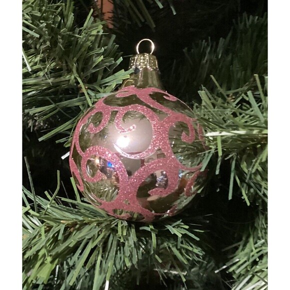 Krebs PINK GOLD Glitter Lace RIBBON Floral Christmas Ornaments SHABBY Victorian - Picture 5 of 15